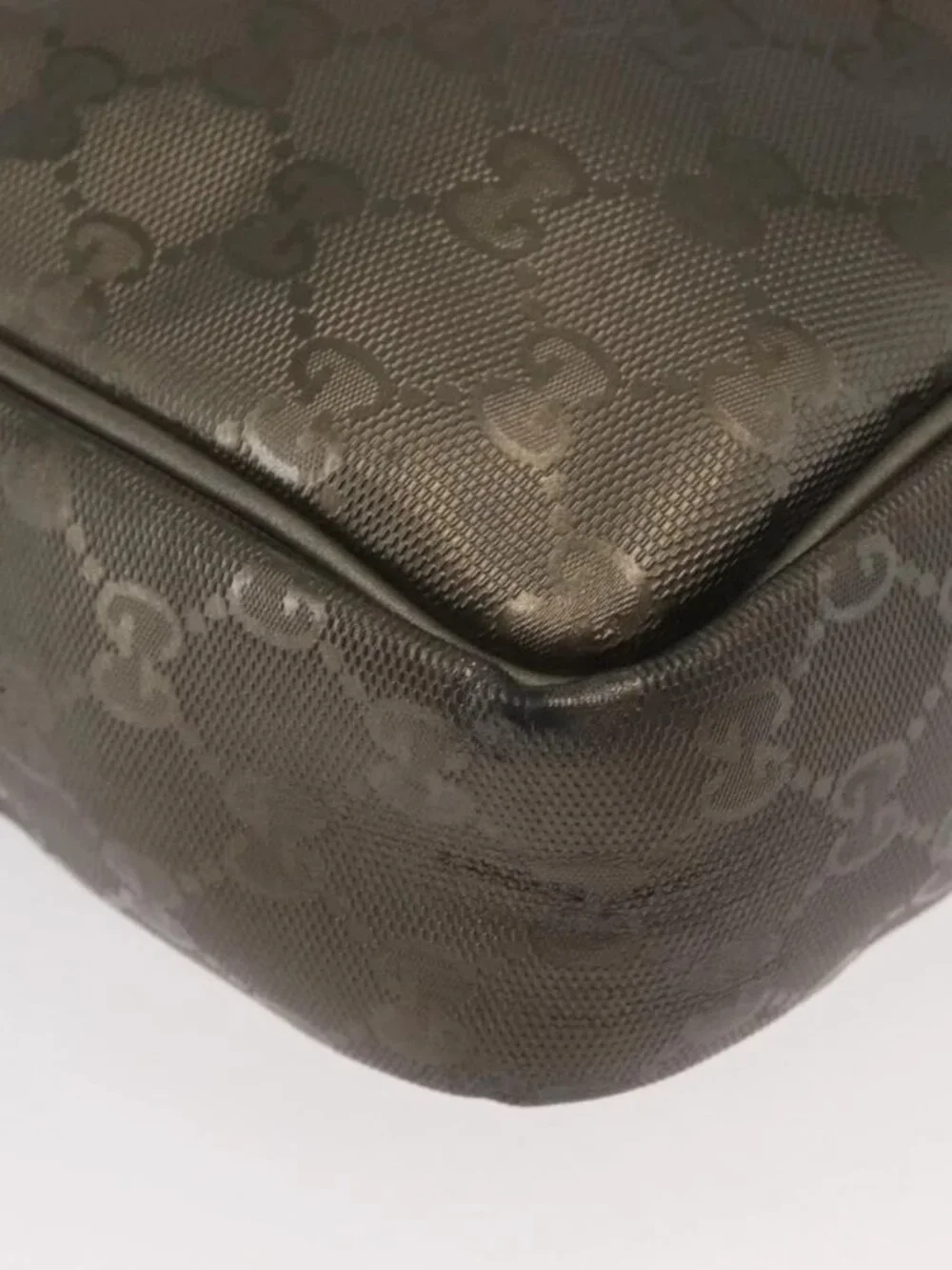 GUCCI GG Implementation Shoulder Bag PVC Bronze Silver 201448 Auth